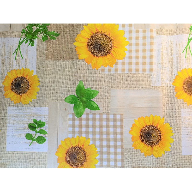 Karina Home Taupe and Yellow Sunflower Wipe Clean Tablecloth Vinyl