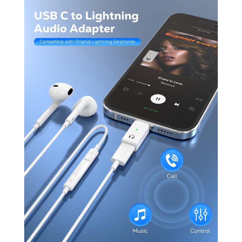 MoKo MoKo Lightning to USB C Earphone Audio Adapter Support