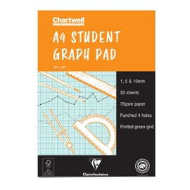 Clairefontaine - Ref J14BZ - Chartwell Graph Pad (Contains 50 Sheets) - A4 (210 x 297mm) Sized, 1, 5 & 10mm Square Rulings, 70gsm Punched Paper, FSC-Certified