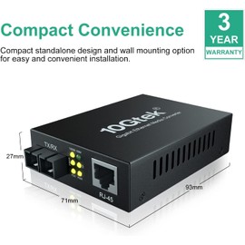 ipolex Gigabit Single-Mode SC Fiber to Ethernet Media Converter, Built-in 1000Base-LX SFP Module, 1310nm, SMF, up to 20-km, Dual SC Fiber to 10/100/1000Base-TX (UTP/STP/Cat5e/Cat6 RJ45) 2-Pack.