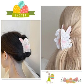 Easter Hair Clips White Pink Bunny Hair Clips for Women Fashionable High-End Hair Claws Hair Accessories for Women Girls Easter Claw Clips 1PCS