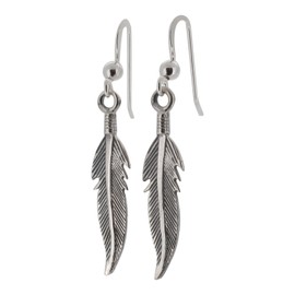 Touch Jewellery 925 Sterling Silver Feather Drop Earrings with Oxidized Detail