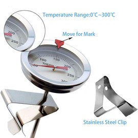 Oil Thermometer for Deep Frying,INRIGOROUS 2pcs 200mm Stainless Steel Deep Frying Thermometer with Metal Retaining Clip for Cooking Oil Deep Frying Fry BBQ Grill