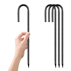 Rebar-Stakes-12Inch,J Hooks Ground Stakes Anchors for Gardening Black Coated Ground Stakes 4pcs Anti-Rust Heavy Duty Dog Fence Fixed Water Pipes Soccer Goals Tent Camping Trampoline