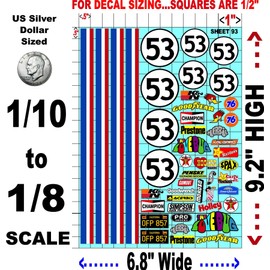 White Vinyl Sticker Variety Sheet Herbie 93 Love Bug-1/10th - 1/8th Scale Large 6.8" x 9.2"h Vinyl R/C Model Decal Sticker Sheet Radio Control Lexan Body