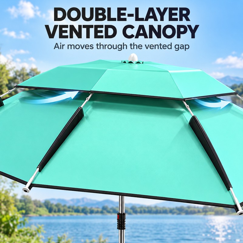 YUZHIYUAN UPF 50+ Fishing Umbrella, Portable Telescopic Beach Sunshade with