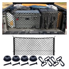 Car Rear Cargo Net, Stretchable Pocket Storage Mesh Net with 8 Mounting Screws and 8 Hooks, Elastic Organizer Pouch for Truck, Car, SUV, Boats (35.4×15.7inch)
