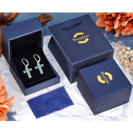 Genuine Turquoise Cross Earrings 925 Sterling Silver Turquoise Earrings Vintage Western Religious Cross Real Turquoise Jewelry for Women