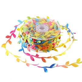 CCINEE 24 Yard Artificial Leaf Ribbon Colorful Fabric Leaf Ribbon Trim for Wreath Garland Making, Home Decoration, Gift Wrapping and Crafts Accessory