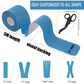 Kinesiology Tape (5 m x 5 cm), Skin-Friendly & Breathable Sports Tape for Muscles, Joints, Knees, Back, Elbow, Shoulder, Waterproof Physiotherapy Tape Roll with Longze, Pack of 3