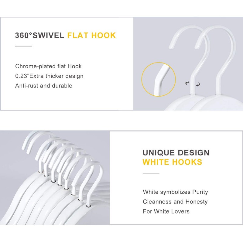 TOPIA HANGER All White Wooden Hangers, Solid Wood Suit Hangers