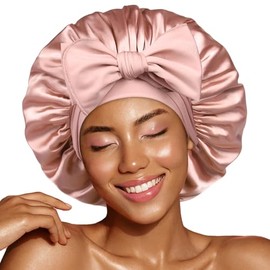 YANIBEST Silk Bonnet for Sleeping Women, Satin Hair Bonnet with Tie Band, Night Sleep Cap Wrap for All Hair Types Pink