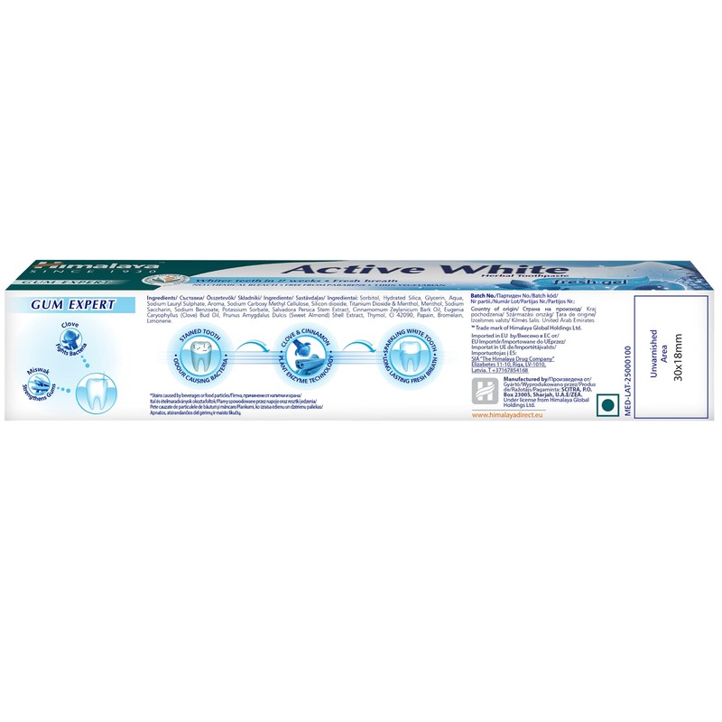 Himalaya Active White Gel, Herbal Vegetarian Toothpaste with Fruit Enzyme