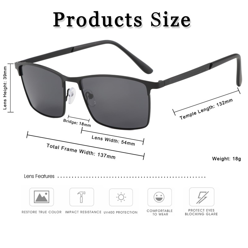 Long Keeper Polarised Square Sunglasses for Men Classic Retro Lightweight