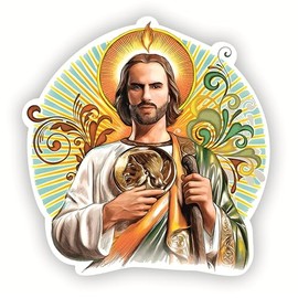 San Judas Tadeo Sticker – Saint Jude Thaddeus Vinyl Decal – Jesus Catholic Christian Religious Car & Laptop Stickers for Car Bumper (3x3)