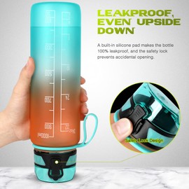FULDENT Sports Water Bottle 1L, Leakproof Design Water Bottle with Time Marker, BPA Free Tritan Plastic Drinking Bottle for Teenager, Adult, Sports, Gym, Fitness, Cycling, School & Office
