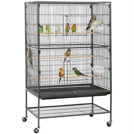 【All Size】Yaheetech 52″ H Large Parrot Cage Rolling Metal Bird Cage for Lovebird Cockatoo Conure with 3 Perches & 4 Feeders & Extra Shelf Portable Moving:_53.5"H White
