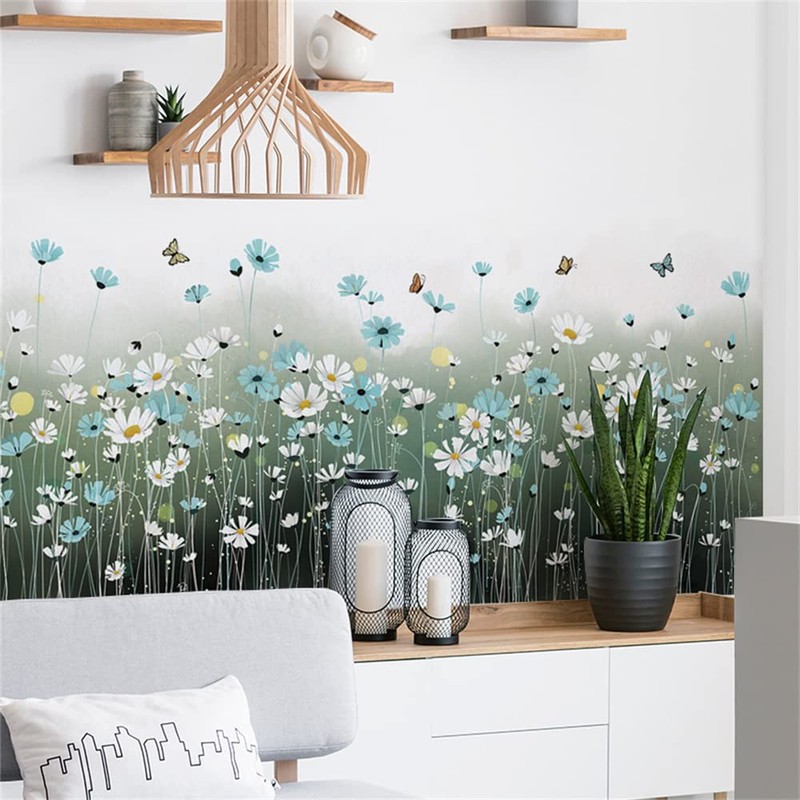 WOHAHA Wall Sticker, Plant, Stylish, Small, Daisy, Blue, White, Dancing