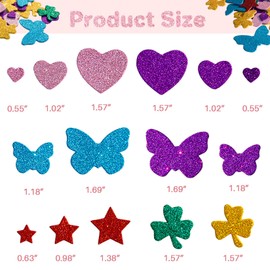 MAQIHAN Foam Stickers - 339 Pieces Colorful Glitter Sticker 7 Sheets Self Adhesive Star Heart Butterfly Trefoil Shapes for Crafts Supplies,Home Decor,Christmas,Party Gifts,11.8x7.8 in