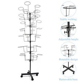 bimiti 7-Tier Freestanding Hats Rack 35 Hooks Metal Retail Display Stand Holders Adjustable Hat Stand Cap Organizer Hat Display with Wheels Hat Hanger Floor Standing Tower for Wig, Cap, Baseball Hat