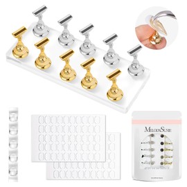 MelodySusie Nail Stand for Press Ons, Big Transparent Acrylic Magnetic Base for Practice Painting Display with Brush Holder and 100 Pcs Reusable Double-Sided Tape for Home DIY Salon Supplies