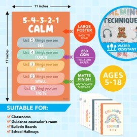Decorably 22 Calming Corner Poster, 11x17in Matte-Laminated Educational Calm Down Corner Posters - Classrooms, School Hallways, Bulletin Boards, Home Study Room