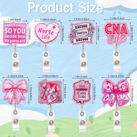 BEEFLYING 8Pcs Cute Nurse Badge Reels Pink Nurse ID Card Retractable Badge Holder with Alligator Clip for Office School Hospital Teacher Nursing Name Tag Card