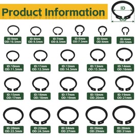 Snap Ring Assortment Circlip Set C-Clips 500 Pieces 21 Different Sizes 4M-28M Snap Ring Set Retaining Rings Black with Plastic Box (Black)