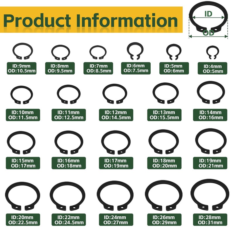 Snap Ring Assortment Circlip Set C-Clips 500 Pieces 21 Different