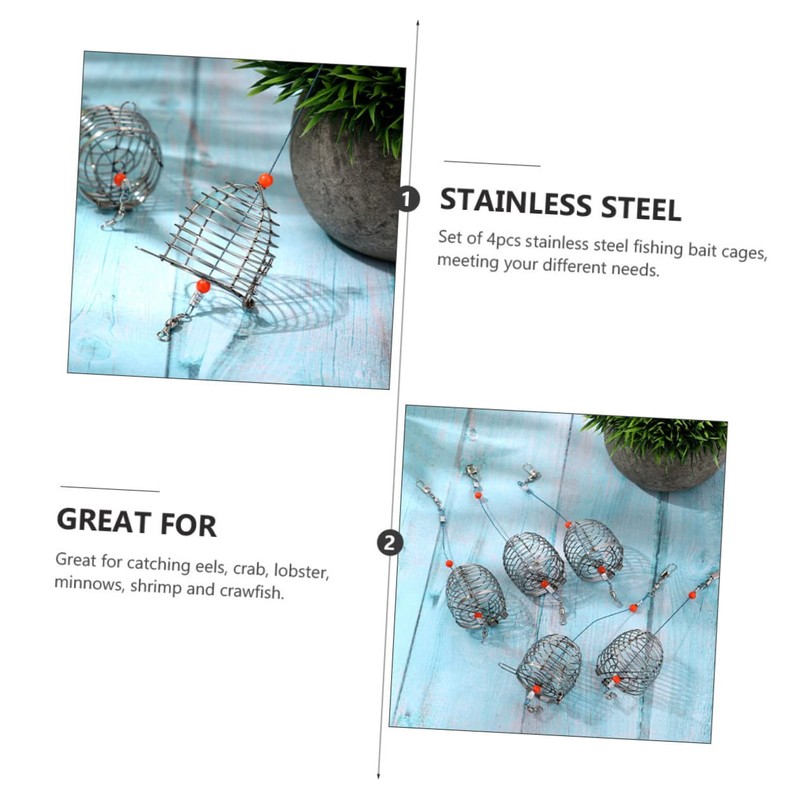 BESPORTBLE 4pcs Stainless Steel Fishing Bait Cage Durable Fish Trap