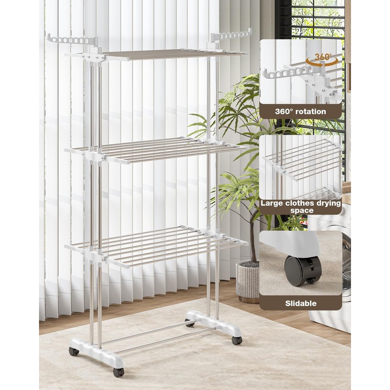 Bigzzia 4 Tier Folding Drying Rack Clothing Clothes Horses Rack