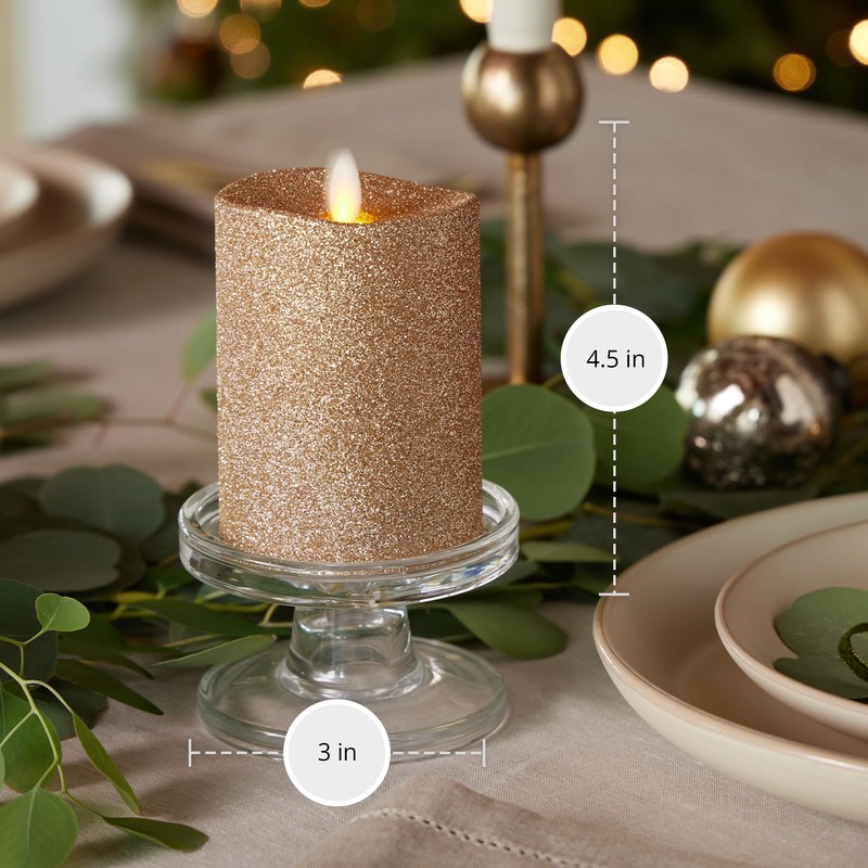 Luminara Realistic LED Moving Flame Pillar Candle, Gold Metallic Glitter,
