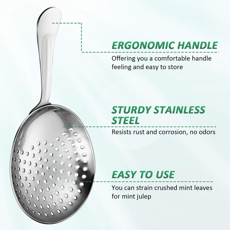 Boao 2 Pack Julep Strainers Stainless Steel Strainer Cocktail Spoon