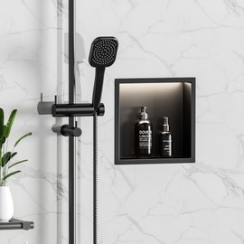 Qeke Stainless Steel Shower Niche 12" X 12", No Tile Needed Wall Niche with Non-Dimmable Led Light, Recessed Shower Niche Lighting for Bathroom Storage Over Mount Installation, Matte Black