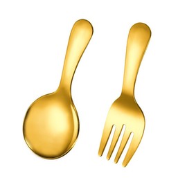 Stainless Steel Mini Spoons and Forks, Short Handle Flatware Cutlery Set for Salt Dessert Sugar Coffee Appetizers Party Restaurant Supply Silverware Set (Gold)