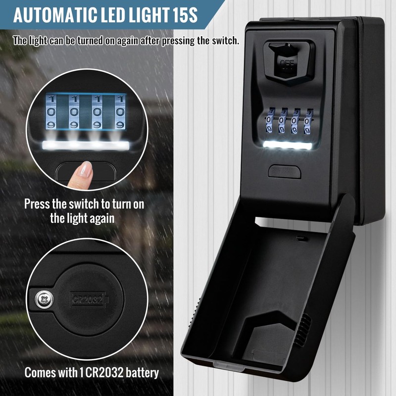 HUANLANG Key Lock Box Wall Mount,Outdoor Combination Lock Box with