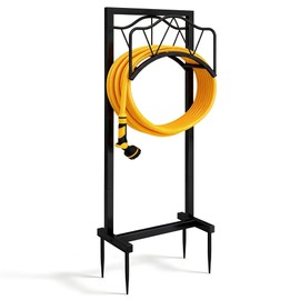 Chuangshuo Guard Garden Hose Holder - Upgraded Water Hose Holder Stand with Storage Basket Holds 150ft, Heavy Duty Freestanding Garden Hose Hanger Storage Rack for Outside Yard Lawn Farm