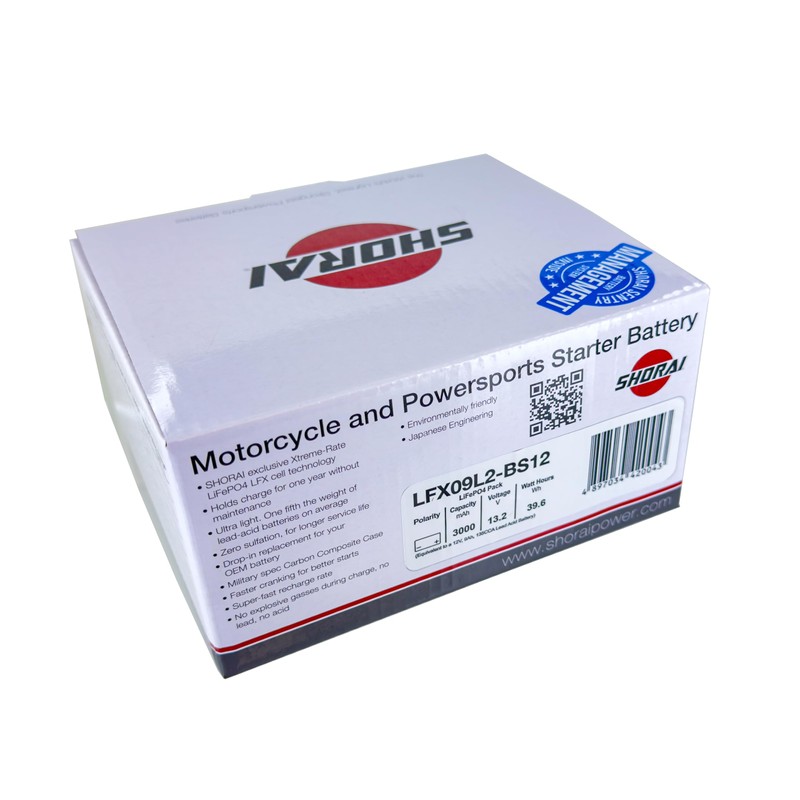 Shorai LFX Lithium-iron Battery w/BMS, LFX09L2-BS12, 3.0Ah 13.2V, 39.6WHr, "L"
