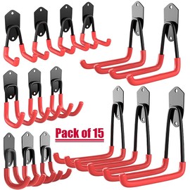 TORACK Garage Hooks Heavy Duty, 15 Pack Wall Mount Steel Utility Hooks&Hangers, Anti-Slip Rubber Coated, Garage Storage Organizer for Garden Tools, Power Tools, Ladders, Brooms, Bikes, Bulk Items