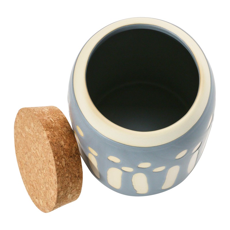 Creative Co-Op Debossed Stoneware Pattern & Cork Lid, Grey Canister