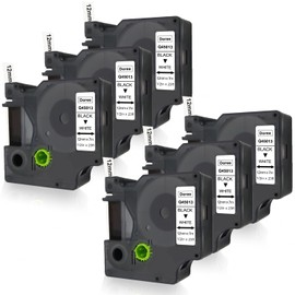 Doree Label Tape 45013, 12 mm x 7 m, Black on White, Compatible with Dymo D1, Water and UV-Resistant Plastic, 45013 Compatible with Dymo LabelManager 160 210D 280 360D 420P PnP 500TS (Pack of 6)