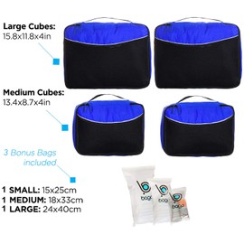 bago 7 Pcs Packing Cubes For Travel - 4 Packing Cube with 3 ZipLock Bags - Travel Cubes to Get Maximum Storage, Save Time & Effort to Pack - Happy Traveling (DeepBlue)