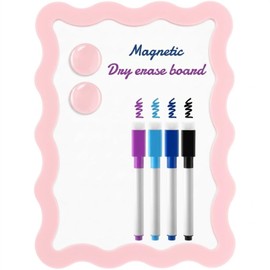 Gueevin Pink Small Scalloped Magnetic Whiteboard 7" x 9" Mini Magnetic Dry Erase Board for Locker Fridge with 4 Markers & 2 Magnets Cute Mini Dry Erase Board for School Office Home