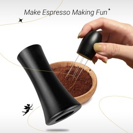 MICXNIC WDT Tool Espresso, Aluminum Alloy Coffee Distribution Tool with Stand, 13x0.4mm Stainless Steel Needle for Barista, Coffee Needle Distributor, Solve Coffee Clumping & Channel Effects, Black