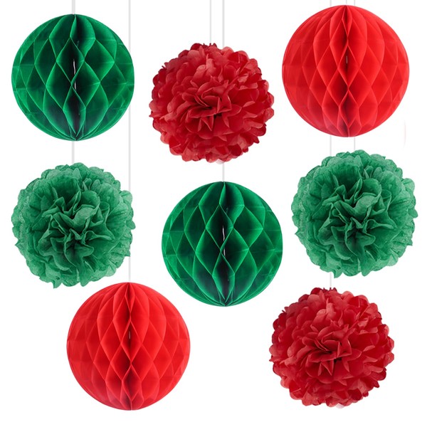 Minicoco Christmas Decoration Set, 8PCS Red Green Reusable Tissue Paper