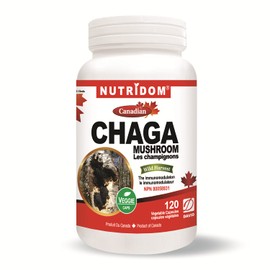 Canadian Chaga Mushroom Powder 360mg | 120 Vegan capsules | Mushroom Supplement for Immune Health | Wild-Harvested & Hand-picked | Gluten Free & Non-GMO | Made in Canada by Nutridom