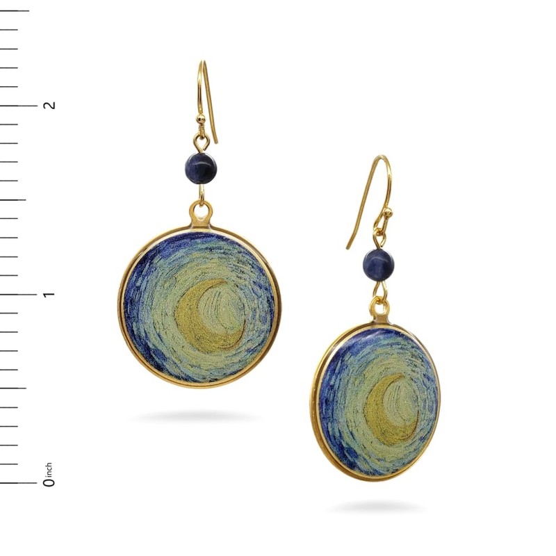 Van Gogh Starry Night Inspired Earrings - Gold Finish with