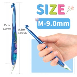 Coopay Crochet Hooks, 9mm Aluminum Crochet Hook Ergonomic, See-Through Plastic Handle with Flowers Inside, Pretty & Pleasant, Ideal for Crocheting Blankets, Dolls, Shawls, Hats, Scarves (M-9.0mm)