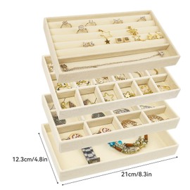 Nwvuop Set of 4 Jewellery Trays for Drawer, Velvet Stackable Jewellery Storage Organiser Jewellery Display for Earring Ring Necklace(Grey)