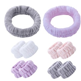 Roinaid Wrist Wash Band, Pack of 8 Skincare Bracelets, Elastic Microfibre Face Washing Bracelets, Spa Skincare Bracelet with 2 Skincare Hair Bands for Women Girls Showering Washing, Microfibre flannel